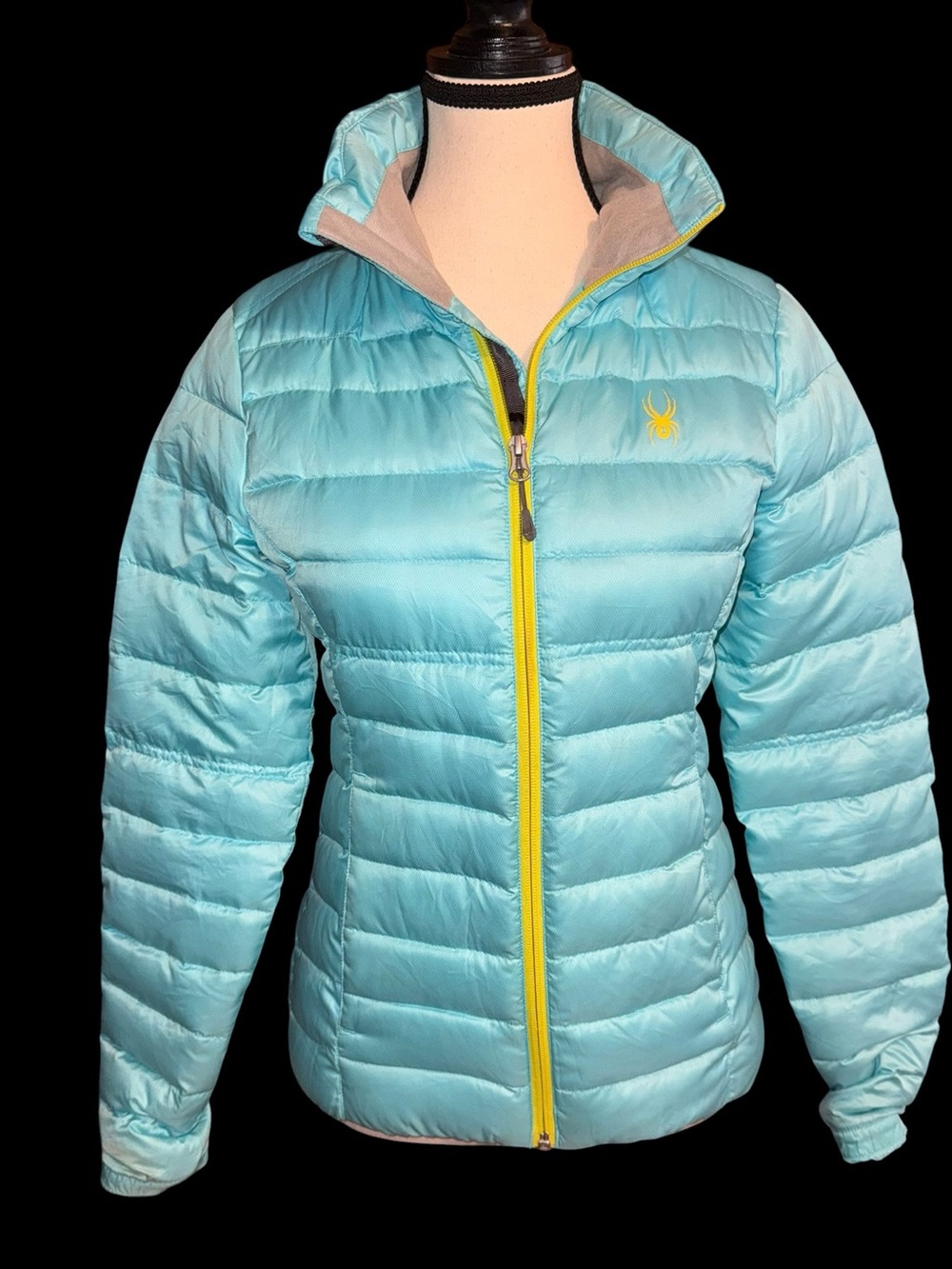 Spyder Women’s XS Aqua Blue Puffer down Jacket Lime Zip Lightweight Ski Coat
